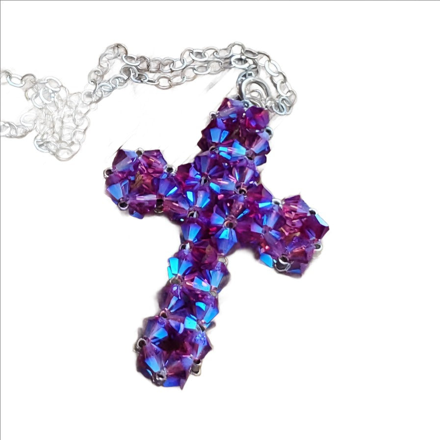 AMD1270Hot Pink Swarovski Crystal Cross Necklace - HandmadeJewelryNecklace$ 100.00Alexa Martha Designs