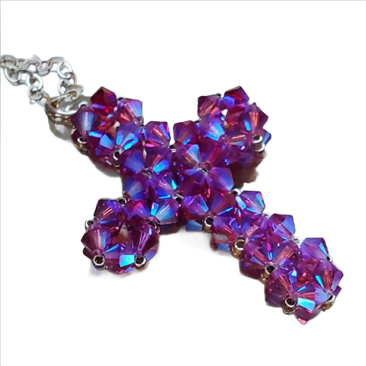 AMD1270Hot Pink Swarovski Crystal Cross Necklace - HandmadeJewelryNecklace$ 100.00Alexa Martha Designs