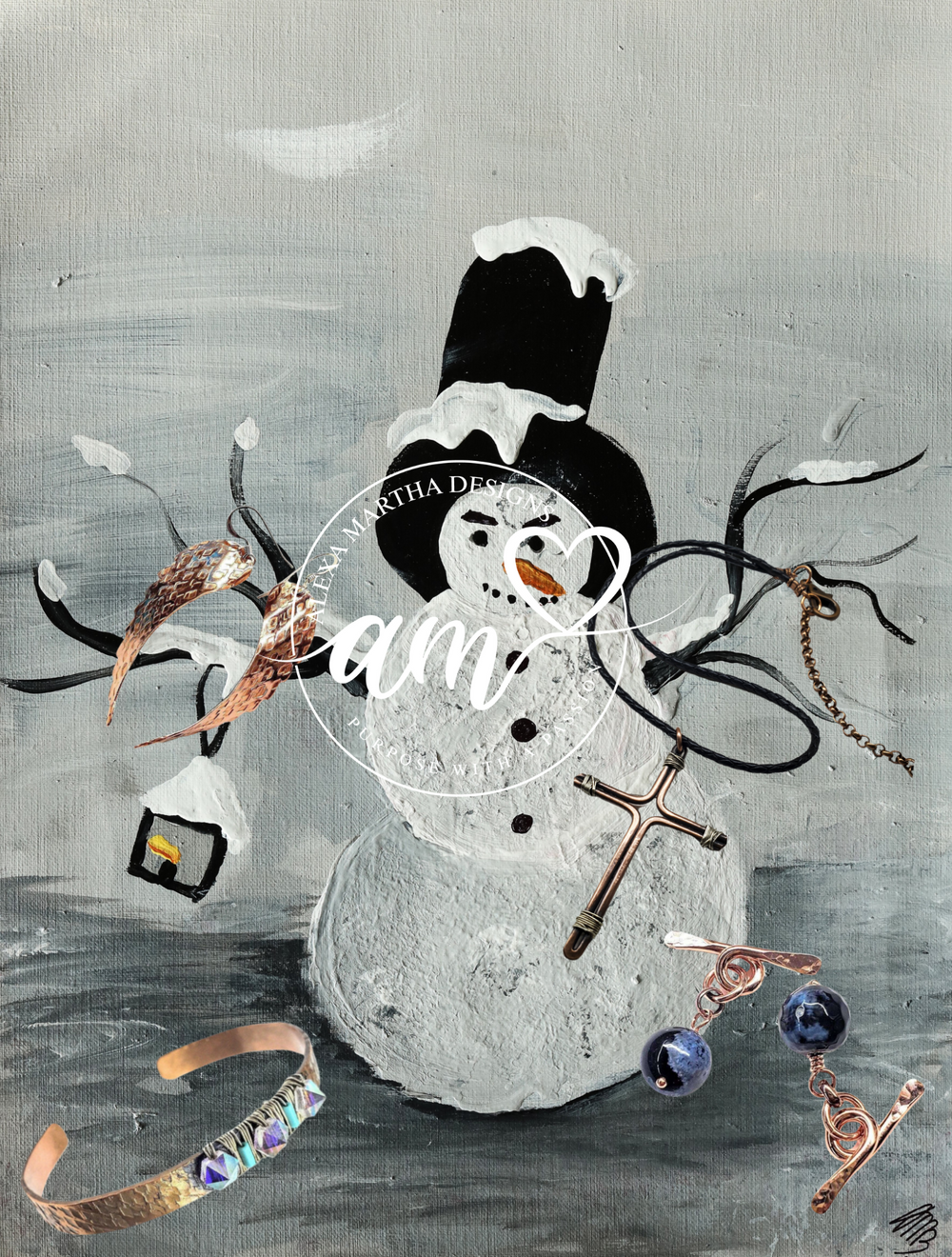 AMDP1002-AMDP1002-2-AMDP1002-3 Limited Edition 24x16" Original Acrylic Snowman Painting - Print Painting - Alexa Martha Designs   4874770743343