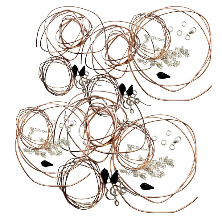 Class 1 Wire Sculpting Earrings Necklace Materials Kit including wire, findings, and jewelry supplies.