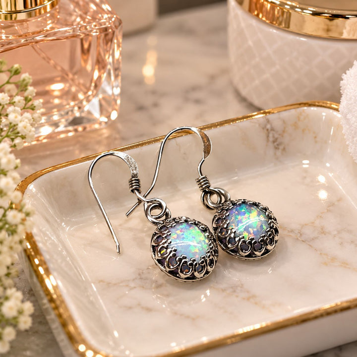 Victorian Sterling Silver Gemstone Dangle Earrings