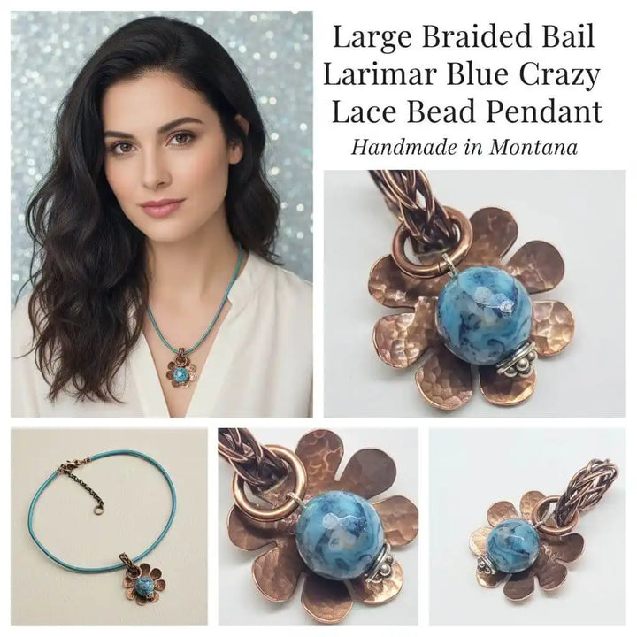 Large Braided Bail Larimar Blue Crazy Lace Bead PendantCharms &amp; PendantsChoker$ 55.00Alexa Martha Designs