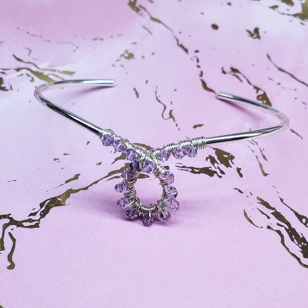 AMD1288Lavender Crystal Cancer Ribbon Awareness Bangle For CancersJewelryBracelet$ 84.00Alexa Martha Designs