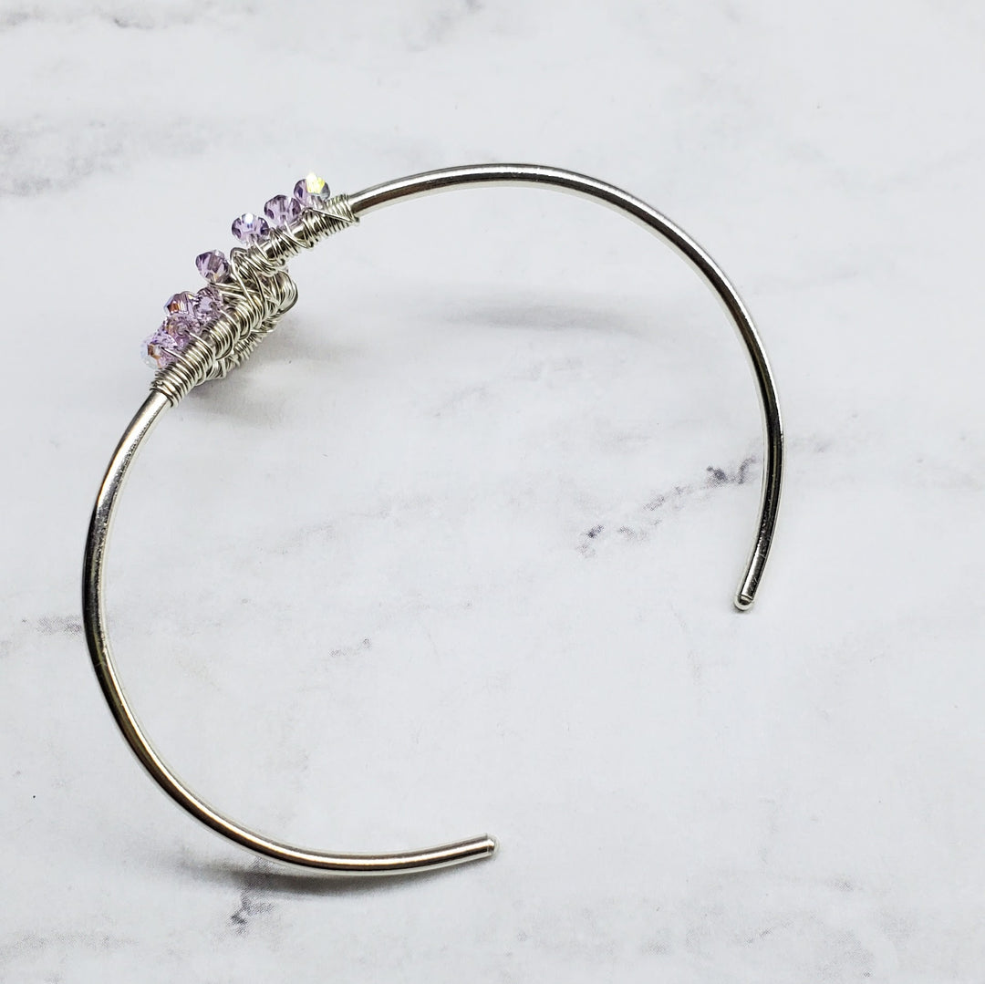 Silver Crystal Cancer Ribbon Cuff Bangle by Alexa Martha