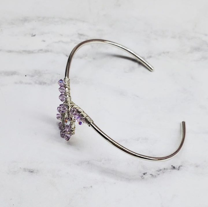 Silver Crystal Cancer Ribbon Cuff Bangle by Alexa Martha