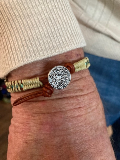 AMD1014Two Tone Leather Wrap Seed Bead Button Bracelet JewelryBracelet$ 52.00Alexa Martha Designs