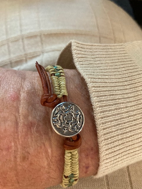 AMD1014Two Tone Leather Wrap Seed Bead Button Bracelet JewelryBracelet$ 52.00Alexa Martha Designs