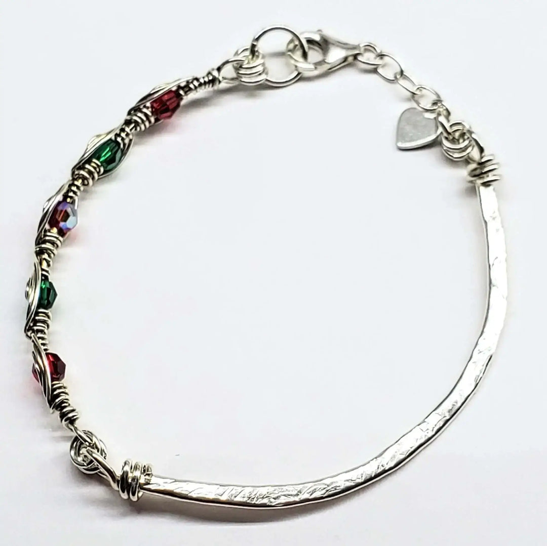 Limited Edition Red Green Christmas Holiday Tube Bracelet with red and green Swarovski crystals.