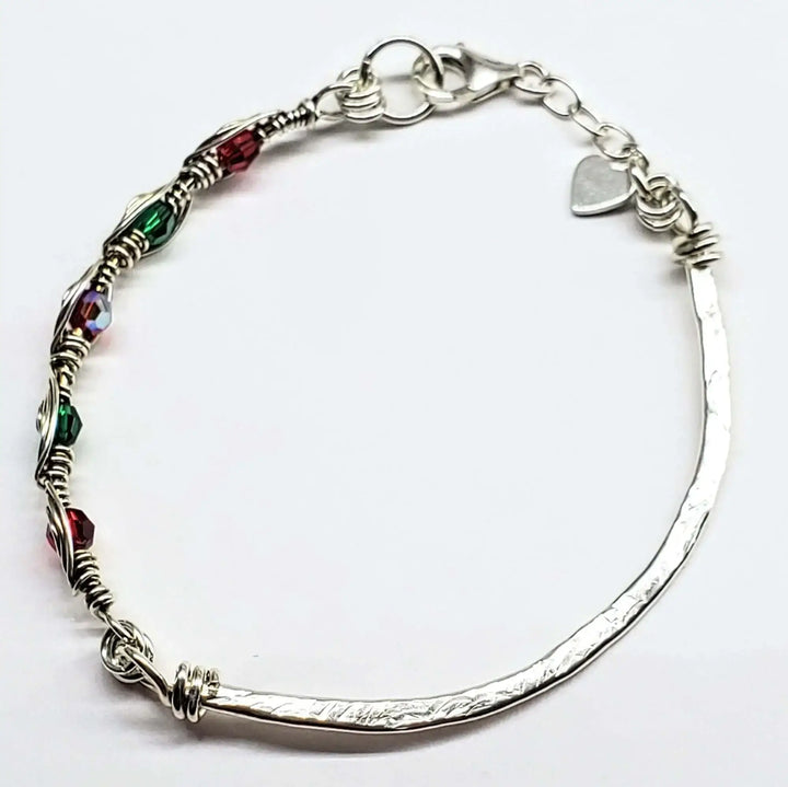 Limited Edition Red Green Christmas Holiday Tube Bracelet with red and green Swarovski crystals.