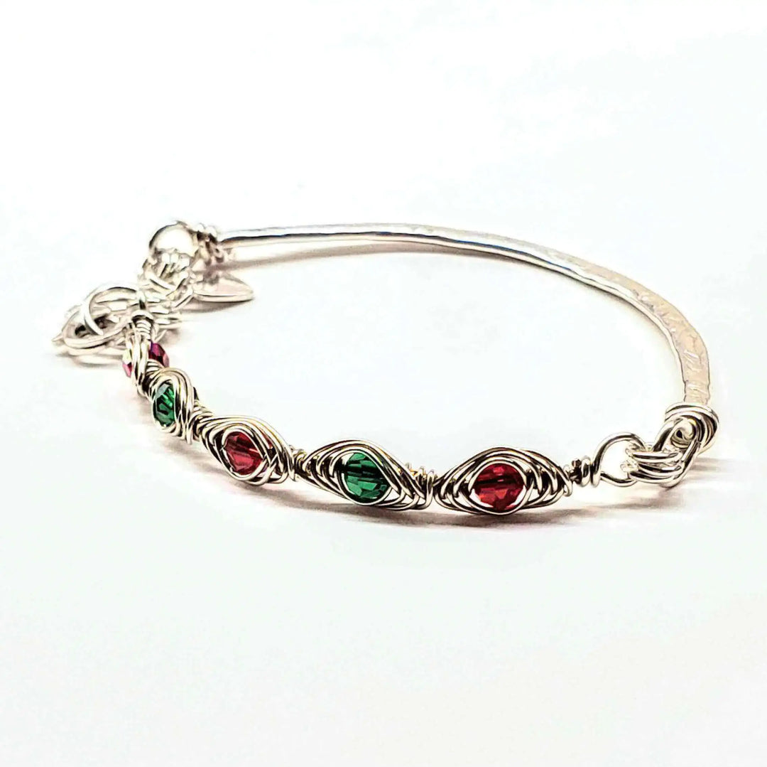 Limited Edition Red Green Christmas Holiday Tube Bracelet showcasing Swarovski crystals in red and green.