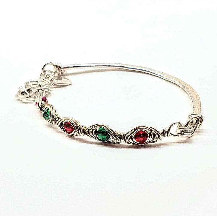 Limited Edition Red Green Christmas Holiday Tube Bracelet showcasing Swarovski crystals in red and green.