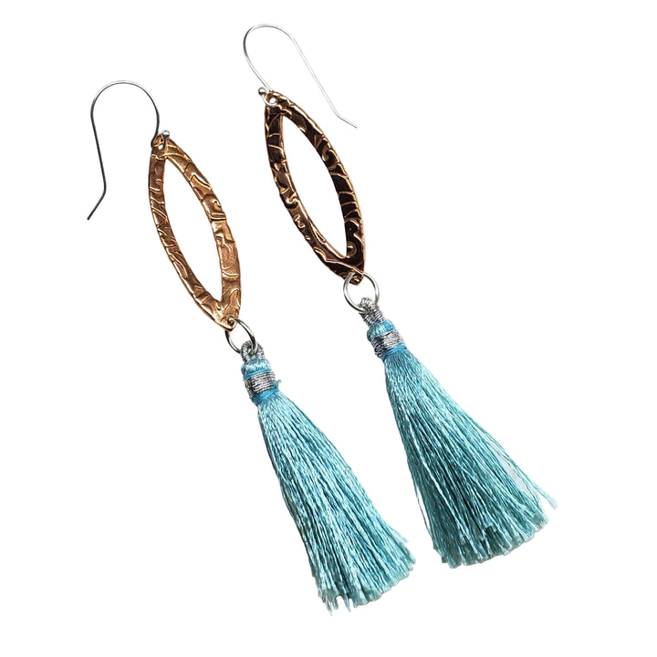 AMD1293-ALong Copper Embossed Silk Tassel Earrings Various ColorsEarringsEarrings$ 53.00Alexa Martha Designs