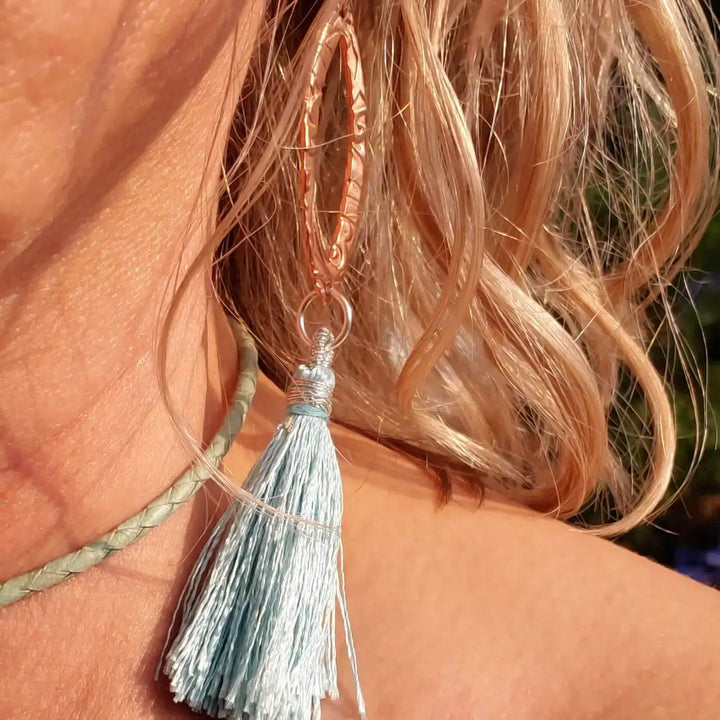 AMD1293-ALong Copper Embossed Silk Tassel Earrings Various ColorsEarringsEarrings$ 53.00Alexa Martha Designs