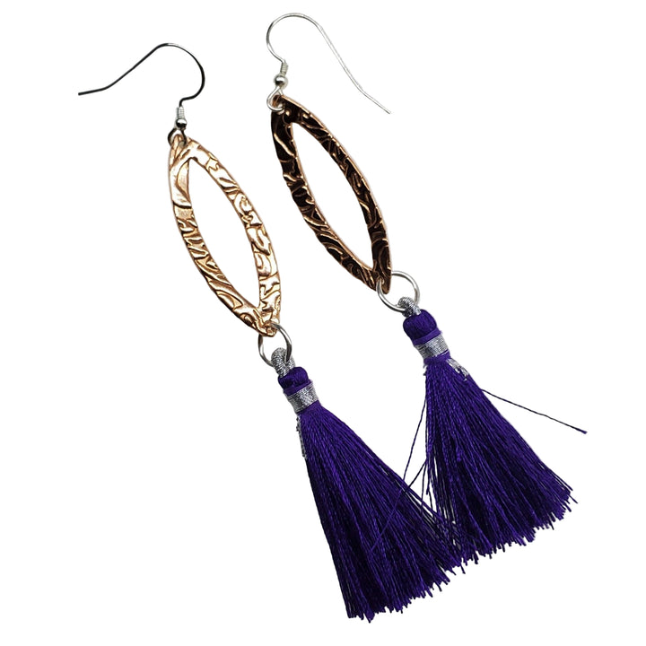AMD1293-BLong Copper Embossed Silk Tassel Earrings Various ColorsEarringsEarrings$ 53.00Alexa Martha Designs
