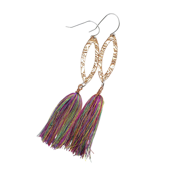 AMD1293-CLong Copper Embossed Silk Tassel Earrings Various ColorsEarringsEarrings$ 55.00Alexa Martha Designs