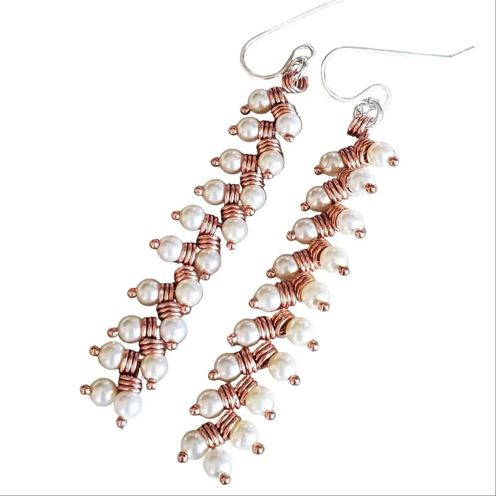 AMD1316-2Long Copper Coiled Braided Swarovski Crystal Pearl EarringsJewelryEarrings$ 69.00Alexa Martha Designs