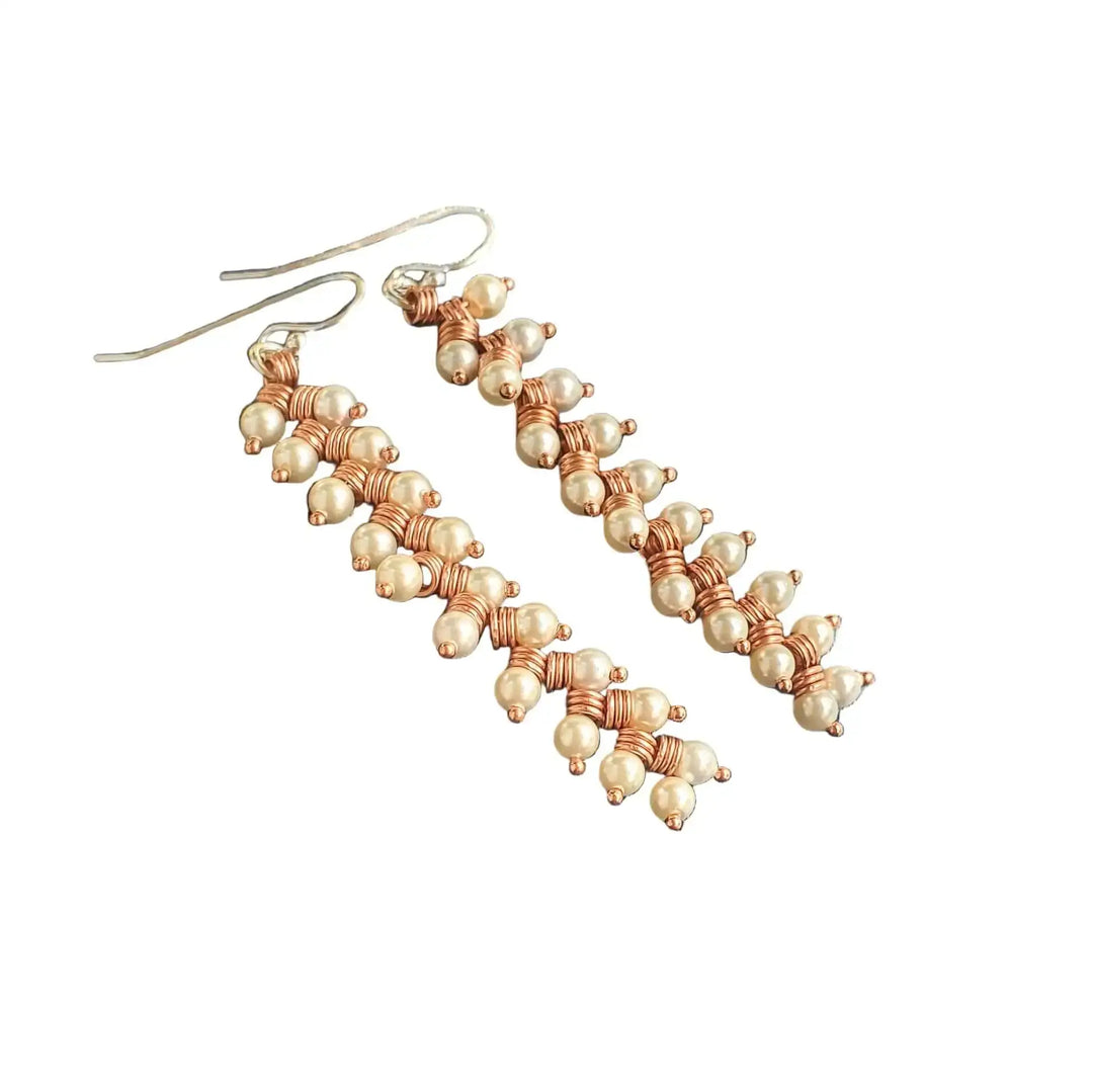 AMD1316-2Long Copper Coiled Braided Swarovski Crystal Pearl EarringsJewelryEarrings$ 69.00Alexa Martha Designs