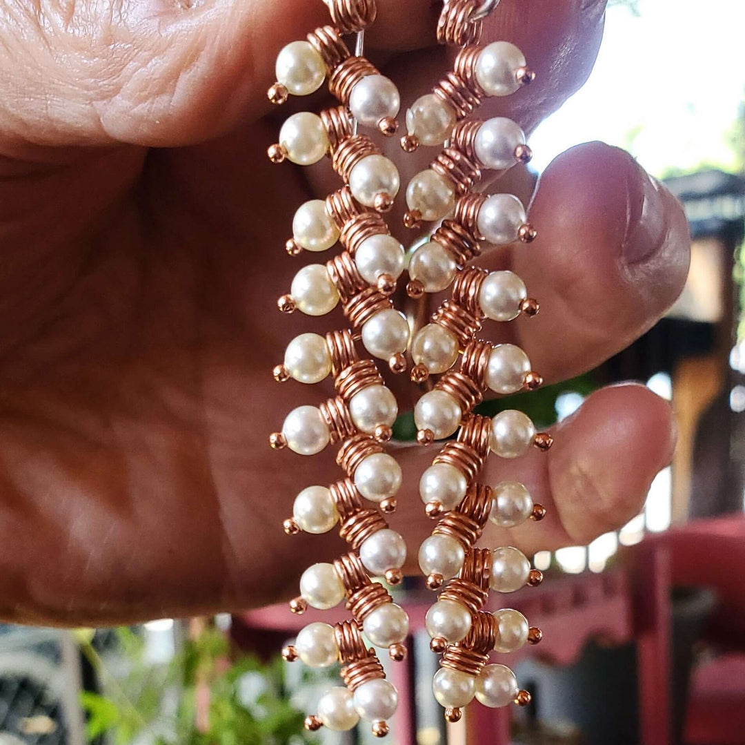 AMD1316-2Long Copper Coiled Braided Swarovski Crystal Pearl EarringsJewelryEarrings$ 69.00Alexa Martha Designs