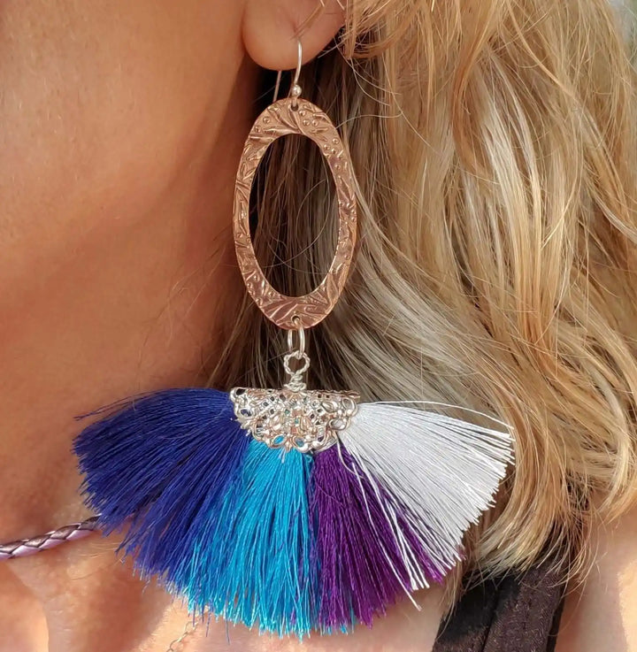 AMD1295Long Copper Embossed Silk Tassel Earrings - Unique StyleJewelryEarrings$ 57.00Alexa Martha Designs