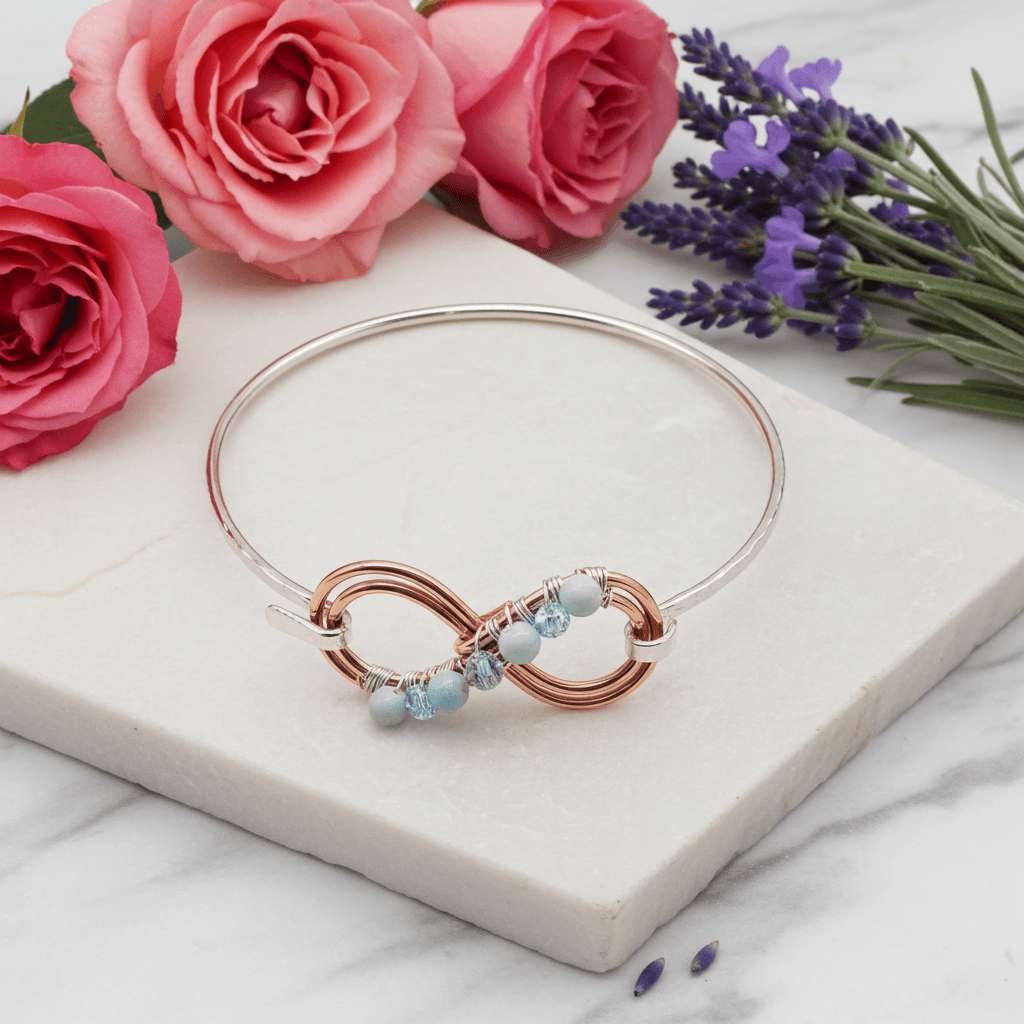 Copper Silver Turquoise Crystal Double Infinity Bangle