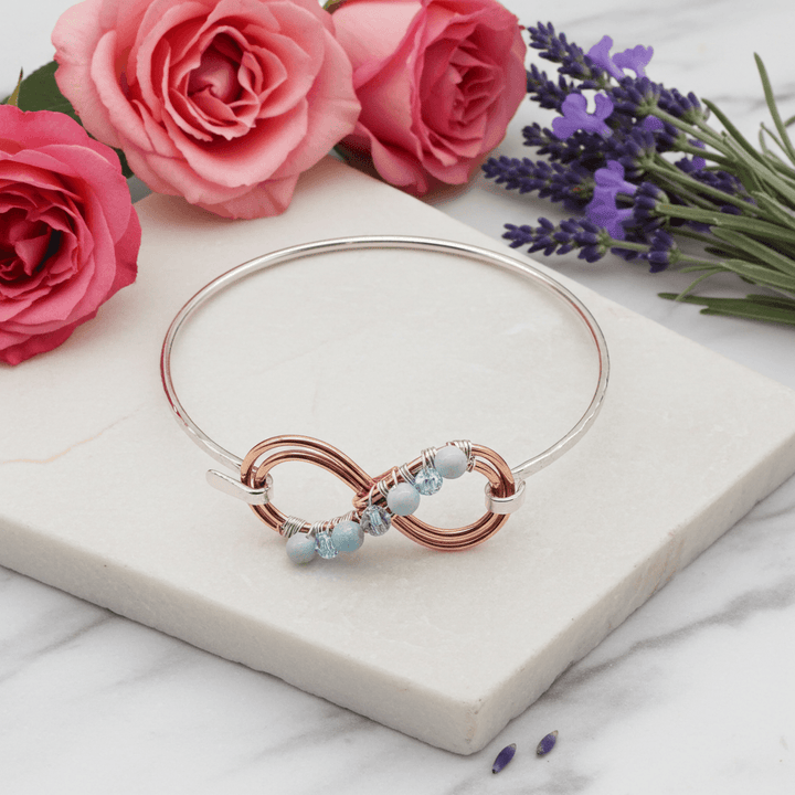 Copper Silver Turquoise Crystal Double Infinity Bangle