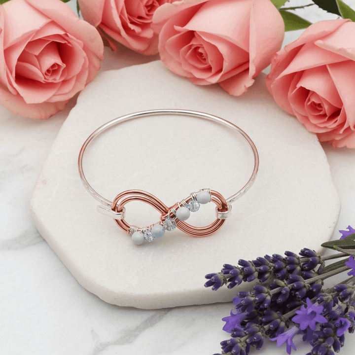 Copper Silver Turquoise Crystal Double Infinity Bangle