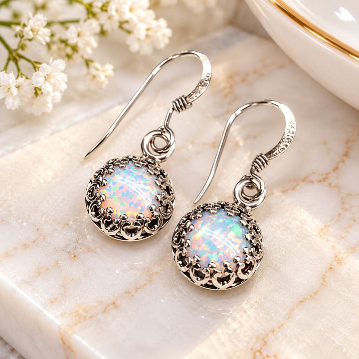 Victorian Sterling Silver Gemstone Dangle Earrings