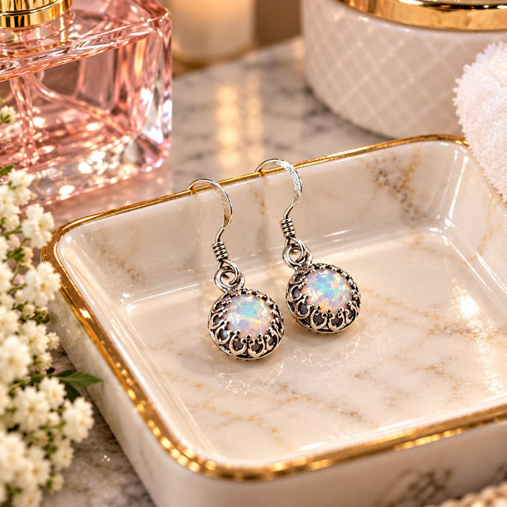 Victorian Sterling Silver Gemstone Dangle Earrings