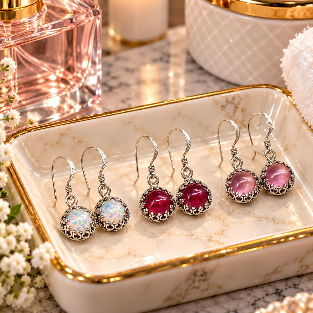 Victorian Sterling Silver Gemstone Dangle Earrings