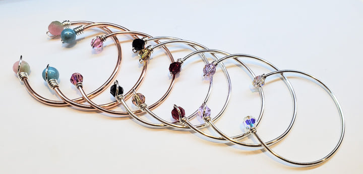 Handmade Silver Wire Wrapped Bead Ball End Cuff Bangles