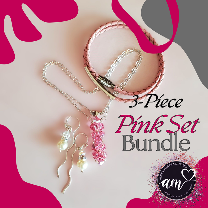 Pink Rock Candy Necklace Bolo Choker Ear Threader Bundle - Bundle - Alexa Martha Designs   