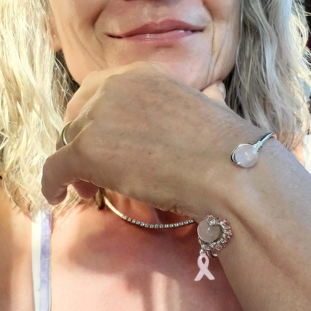 AMD1332Pink Crystal Breast Cancer Awareness Rose Quartz BeadBraceletsCuff Bracelet$ 113.00Alexa Martha Designs