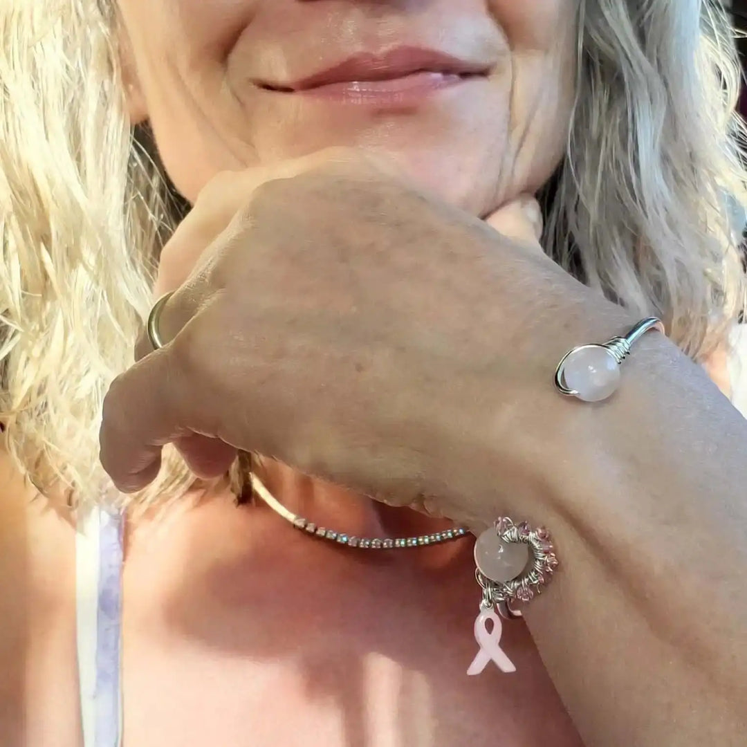 AMD1332Pink Crystal Breast Cancer Awareness Rose Quartz BeadBraceletsCuff Bracelet$ 113.00Alexa Martha Designs
