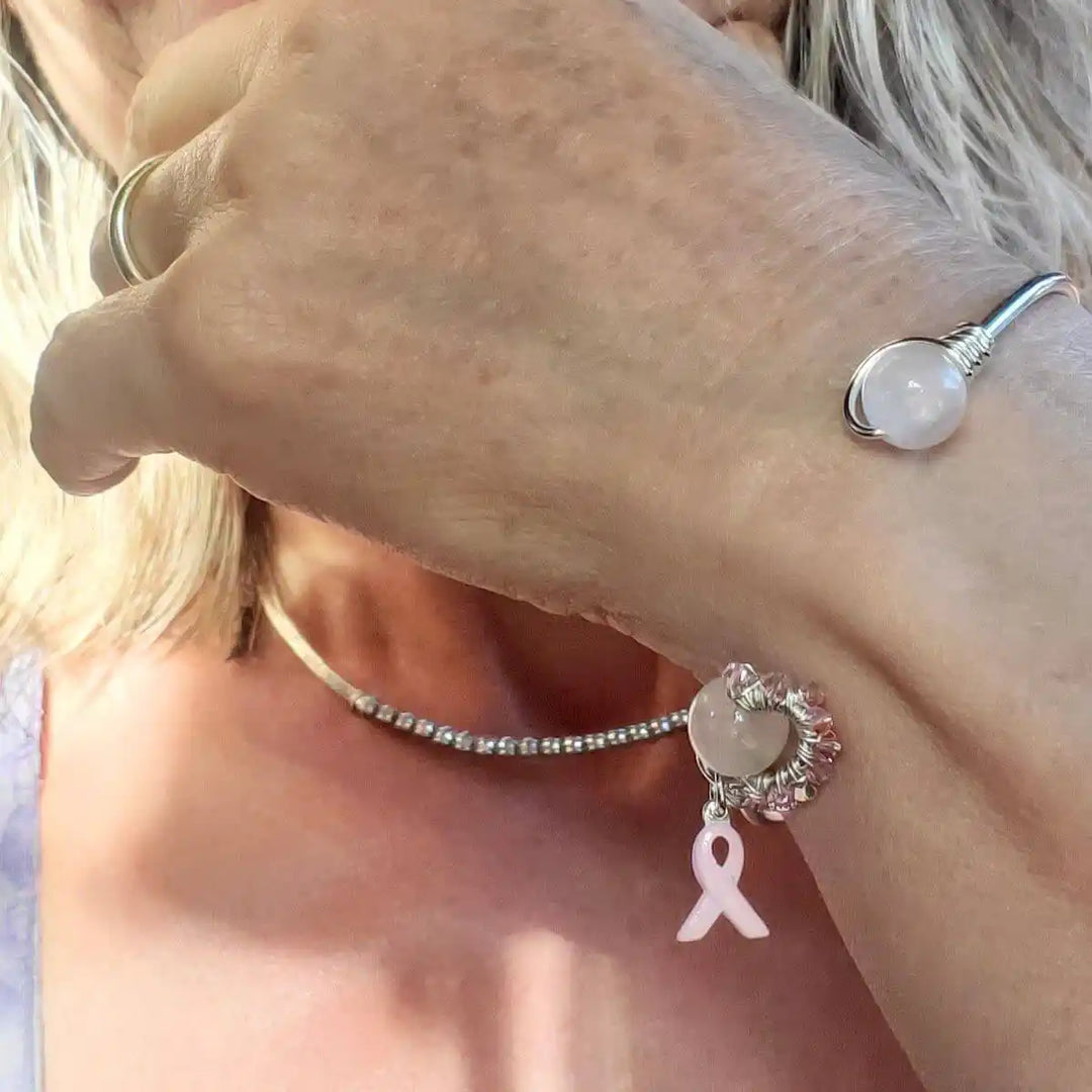 AMD1332Pink Crystal Breast Cancer Awareness Rose Quartz BeadBraceletsCuff Bracelet$ 113.00Alexa Martha Designs