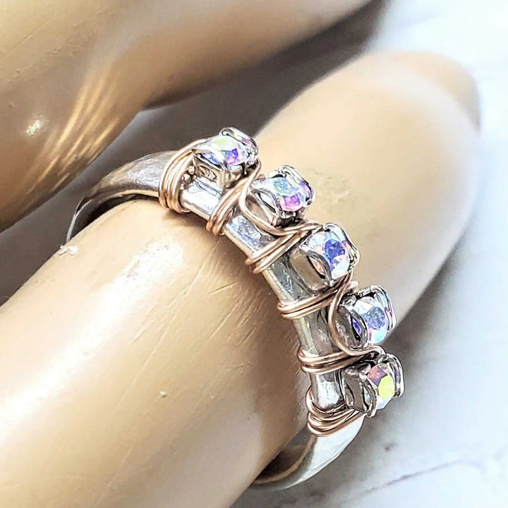 Rose Gold Filled Wire Wrapped Sparkly Crystal Bling Ring showcasing dazzling crystals in a stunning handmade design.