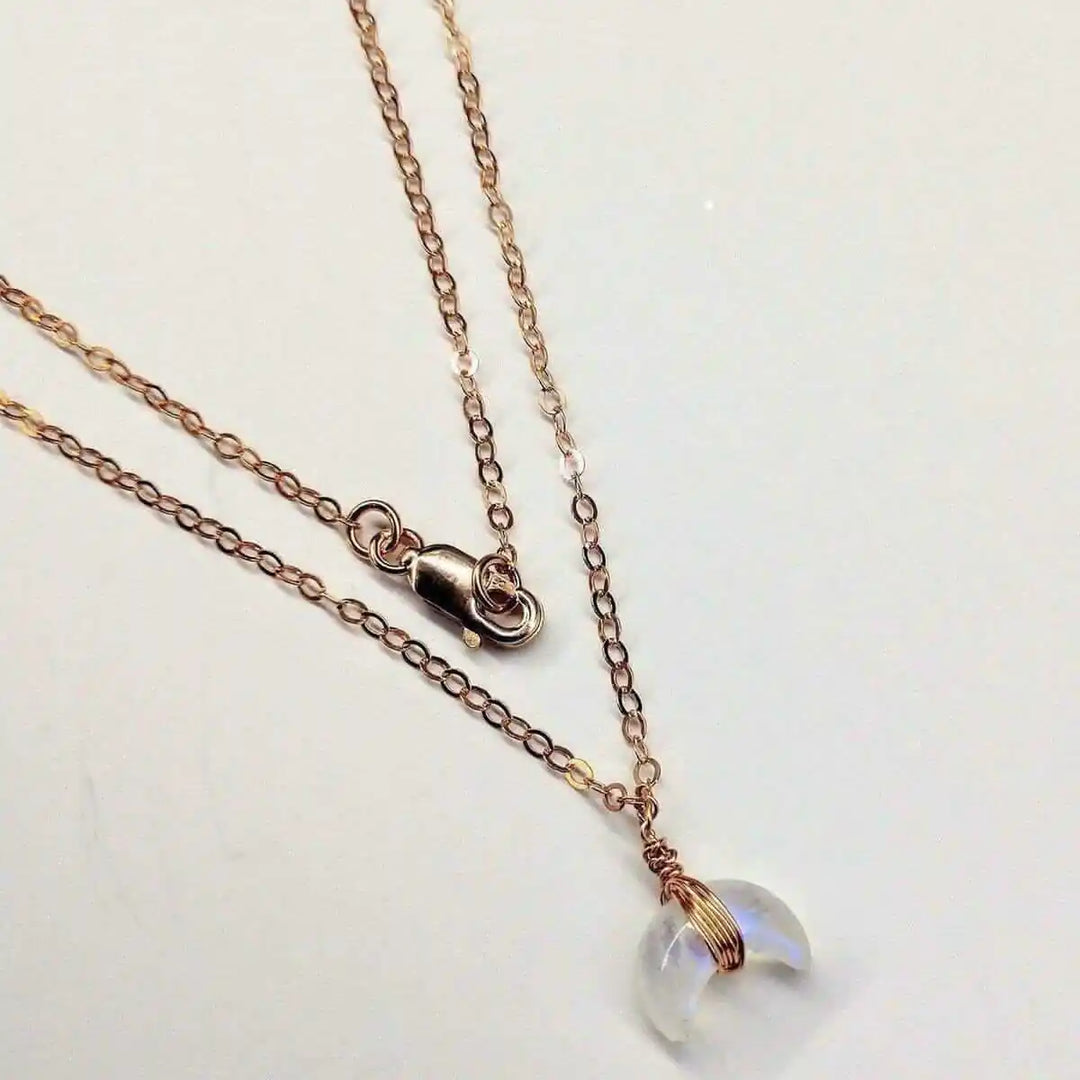 AMD1093Rose Gold Filled Wire Wrapped Crescent Moonstone NecklaceJewelryNecklaces$ 74.00Alexa Martha Designs