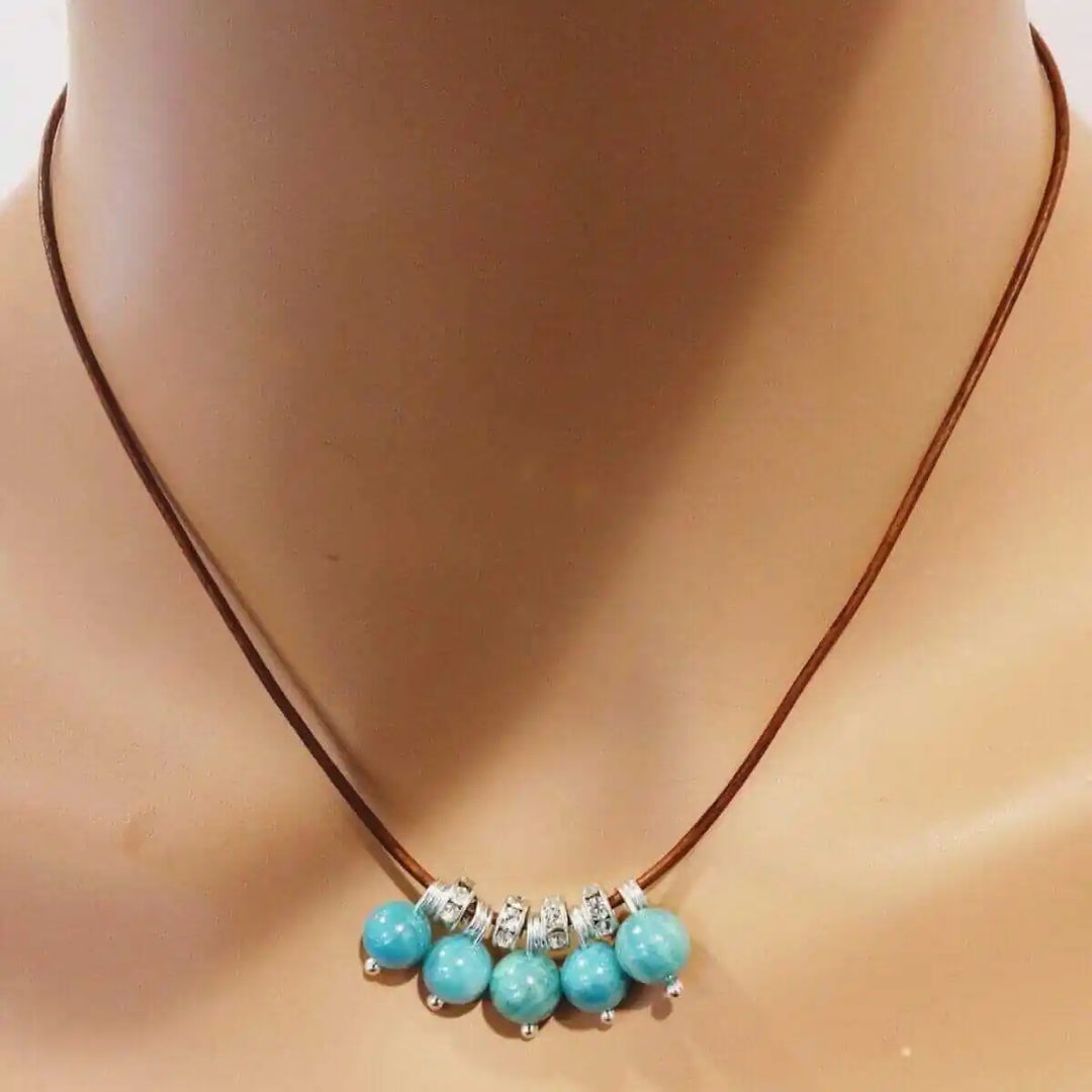 AMD1195 Silver Green Blue Shell Bead Charm LeatherJewelryNecklace$ 69.00Alexa Martha Designs
