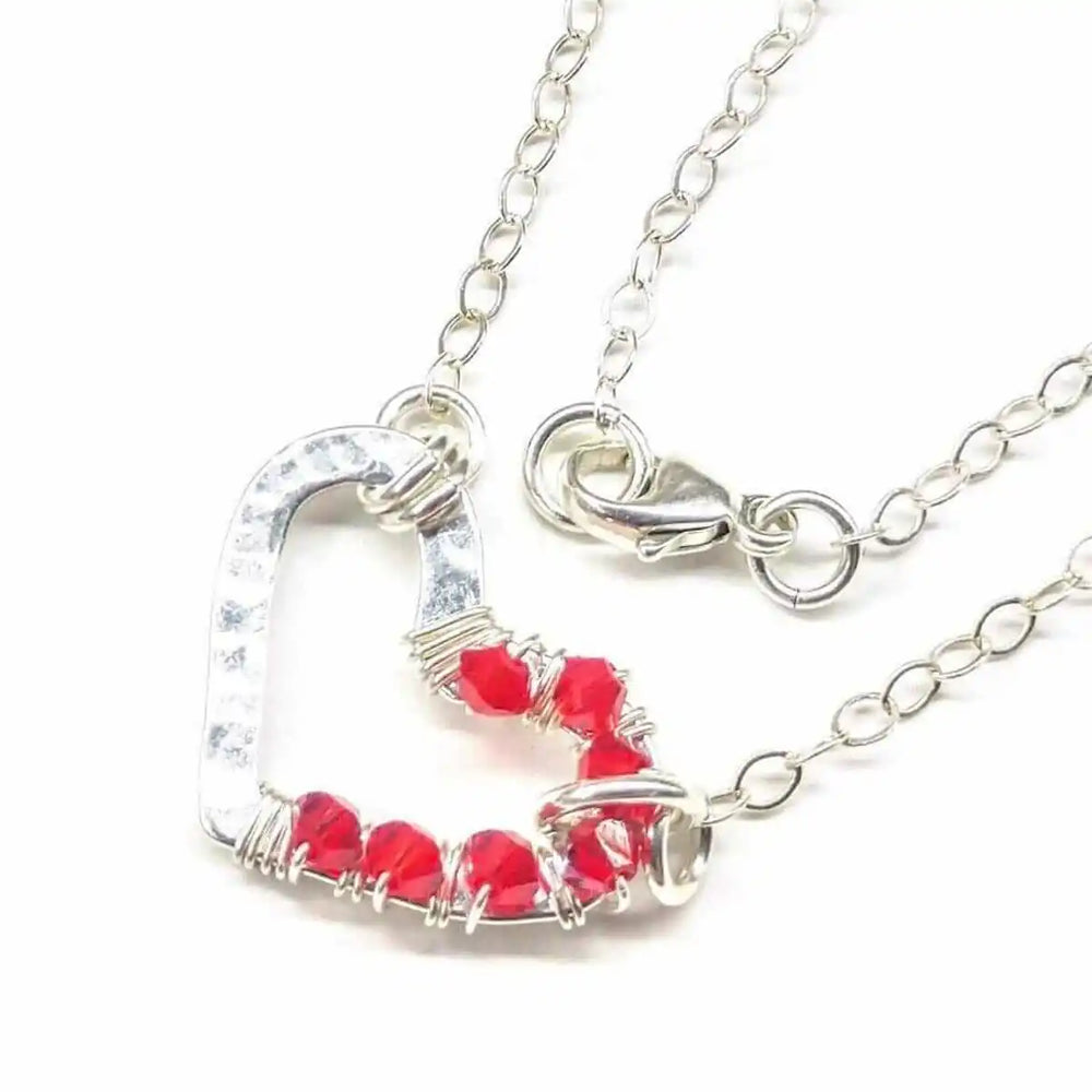 AMD1011 Silver Red Crystal Hammered Heart Necklace AlexaJewelryNecklace$ 52.00Alexa Martha Designs