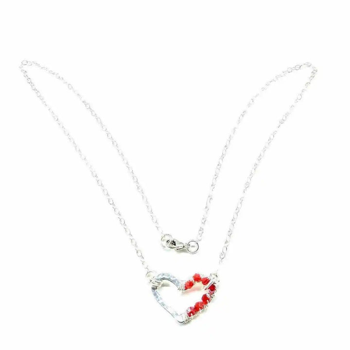AMD1011 Silver Red Crystal Hammered Heart Necklace AlexaJewelryNecklace$ 52.00Alexa Martha Designs