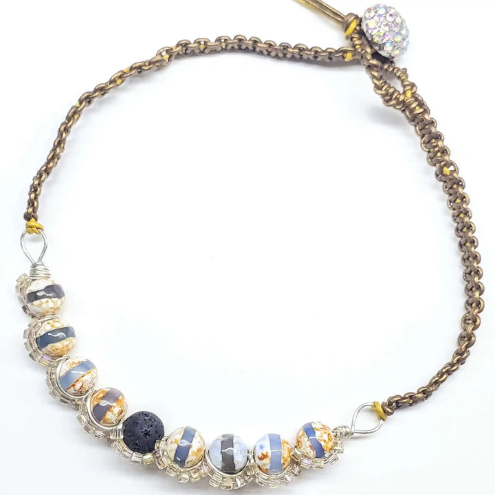 AMD1327Silver Spiral Twist Wrap Gemstone Lava Rock Macrame BlingNecklacesChoker$ 123.00Alexa Martha Designs