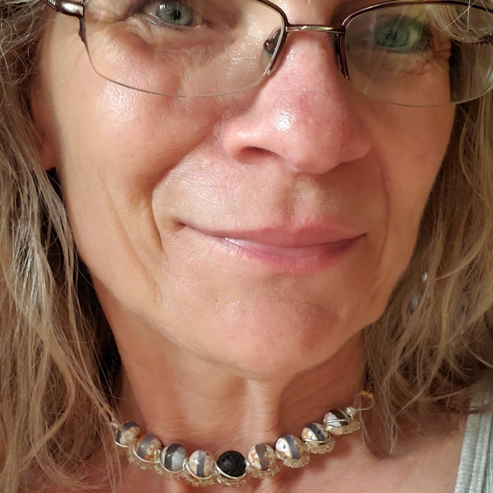 AMD1327Silver Spiral Twist Wrap Gemstone Lava Rock Macrame BlingNecklacesChoker$ 123.00Alexa Martha Designs