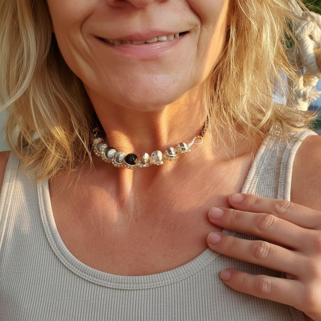 AMD1327Silver Spiral Twist Wrap Gemstone Lava Rock Macrame BlingNecklacesChoker$ 123.00Alexa Martha Designs