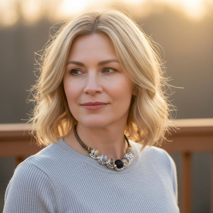 AMD1327Silver Spiral Twist Wrap Gemstone Lava Rock Macrame BlingNecklacesChoker$ 123.00Alexa Martha Designs