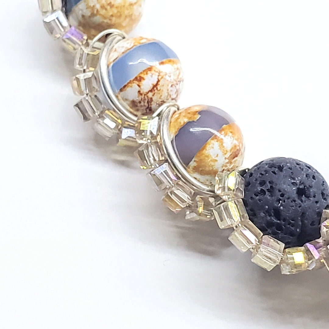 AMD1327Silver Spiral Twist Wrap Gemstone Lava Rock Macrame BlingNecklacesChoker$ 123.00Alexa Martha Designs