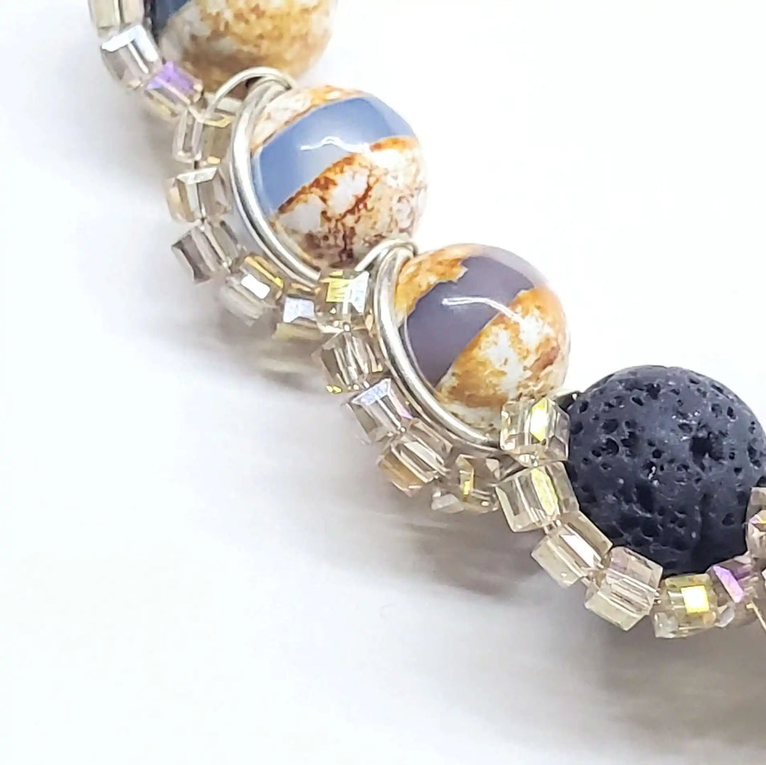 AMD1327Silver Spiral Twist Wrap Gemstone Lava Rock Macrame BlingNecklacesChoker$ 123.00Alexa Martha Designs