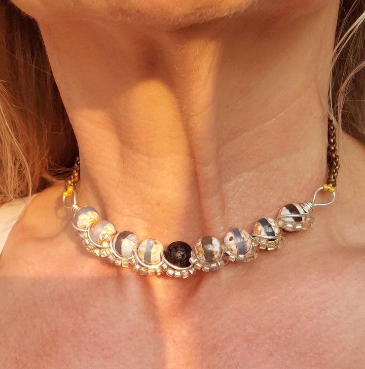 AMD1327Silver Spiral Twist Wrap Gemstone Lava Rock Macrame BlingNecklacesChoker$ 123.00Alexa Martha Designs