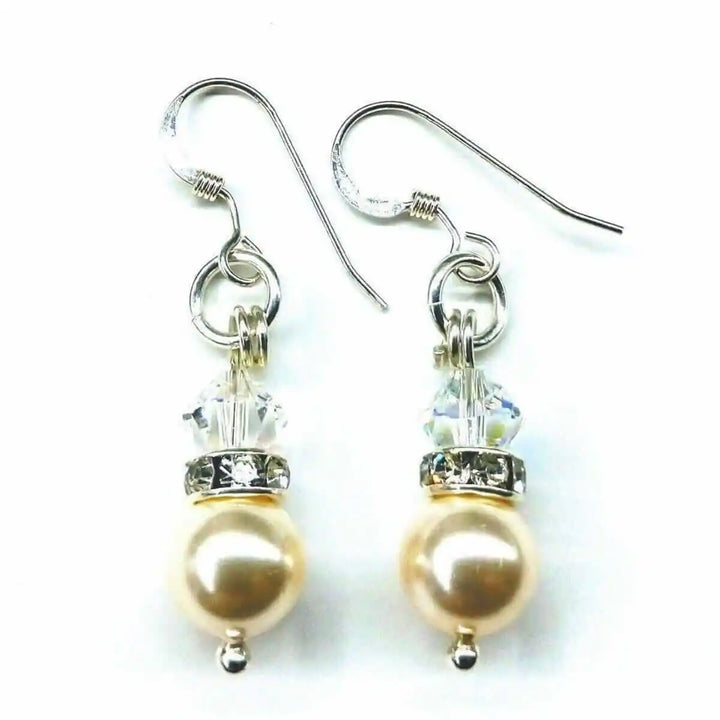 Various Color Swarovski Crystal Pearl Stack Earrings with elegant design and luminous pearls.