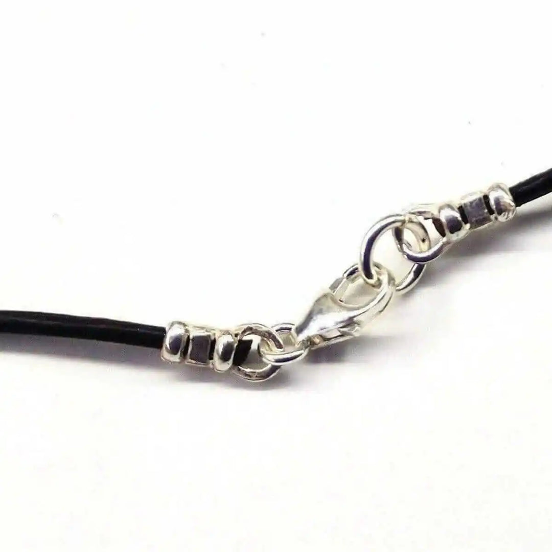 925 Silver Autism Awareness Puzzle Piece Leather Necklace clasp and chain details