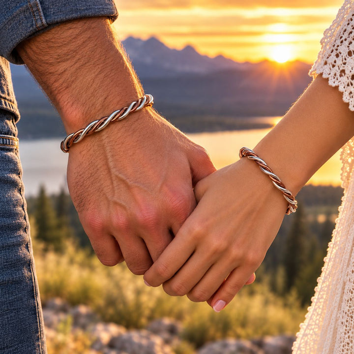 Twisted Copper &amp; Silver Couples Cuff Bangle Set