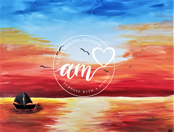 20x16 Acrylic Painting Sunset Over The Water - Acrylic Painting - Alexa Martha Designs   